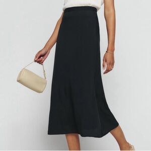 Reformation bea skirt black bias cut high rise midi skirt size 4